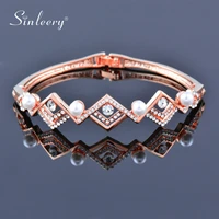 sinleery elegant rhombus pearl hollow bangle for women rose gold silver color wedding bracelets fashion jewelry 2021 sl465 ssk