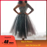 cocktail dresses one shoulder 2020 women sequins long sleeves elegant ball gown summer ladies sweet mid calf formal party dress