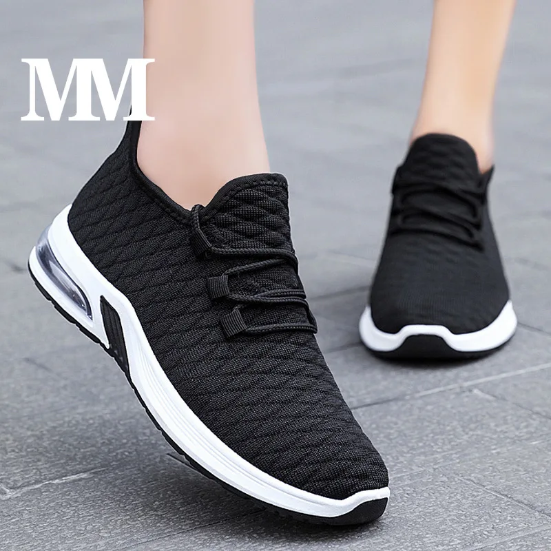 

Women's Shoes Black Sneakers Casual Breathable Mesh Breathable Lace up Spring/Autumn Air Cushion Running Shoes Wear-Resistant