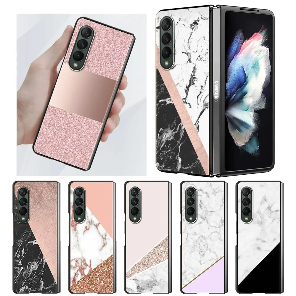 

Pink Marble Line Luxury for Samsung Galaxy Z Fold3 Case Flip Shockproof Hard Plastic PC Cover For Samsung Z Fold 3 5G Phone Case