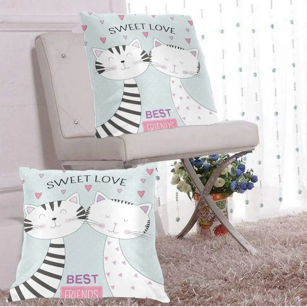 

Decorative Pillowcase Lovely Cats With Sweet Love Throw Pillow Case Square Polyester Pillow Cover for Home Office