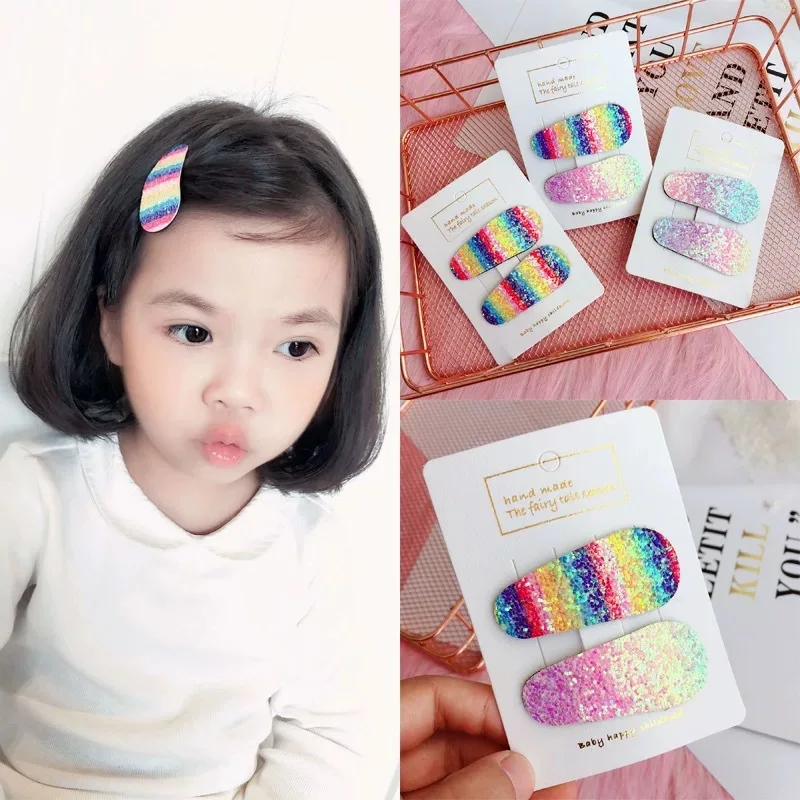 

Rainbow Girl Hair Accessories Hairpin Fashion Trend Geometric Rainbow Gradient Color Bangs Broken Hair Girl Bb Clip 2021 New