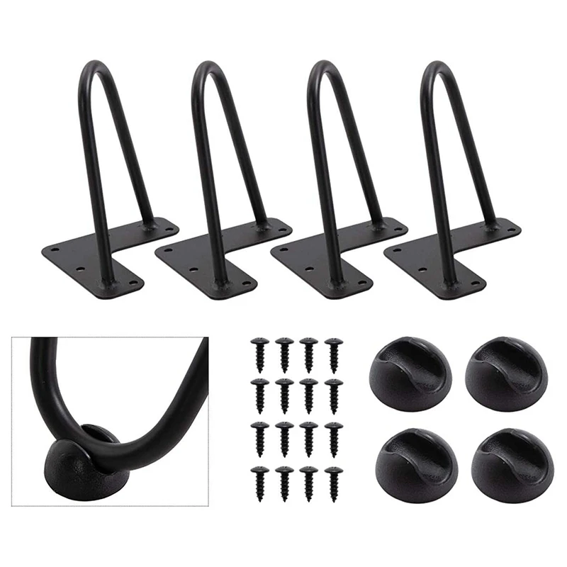 

6 Inch Satin Black Hairpin Coffee Table Legs(Set Of 4), Metal Heavy Duty Mid-Century Modern