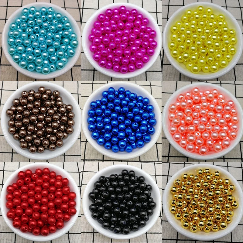 

4 / 6 / 8 / 10 mm Golden Imitation Pearls Acrylic Beads Round Pearl Spacer Loose Beads For Jewelry Making