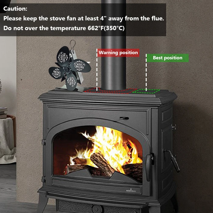 

Heat Powered Stove Fan Christmas 4-Blade for Wood Log Burner Fireplace Durable DNJ998