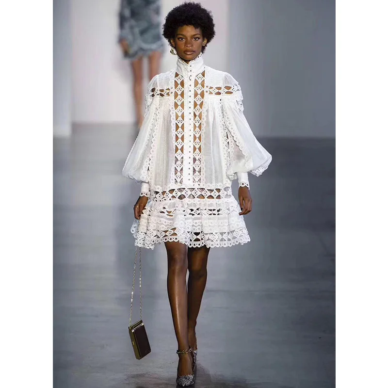 Sexy White Silk Linen Lantern Sleeve Dress |