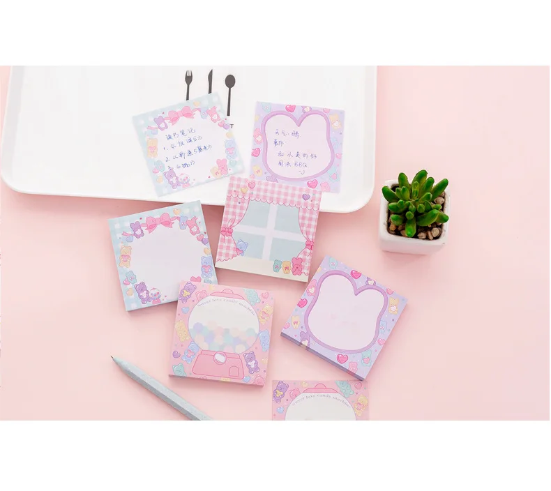 Розовый блокнот для девочек с сахарными конфетами липкими нотами милый