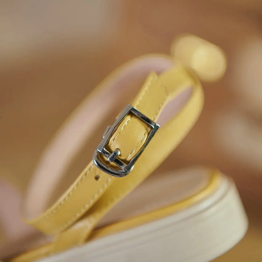 

ESVEVA 2021 Flat Heel Genuine Leather Round Toe Buckle Summer Female Shoes Ankle Strap Elegant Women Sandals Size 34-39