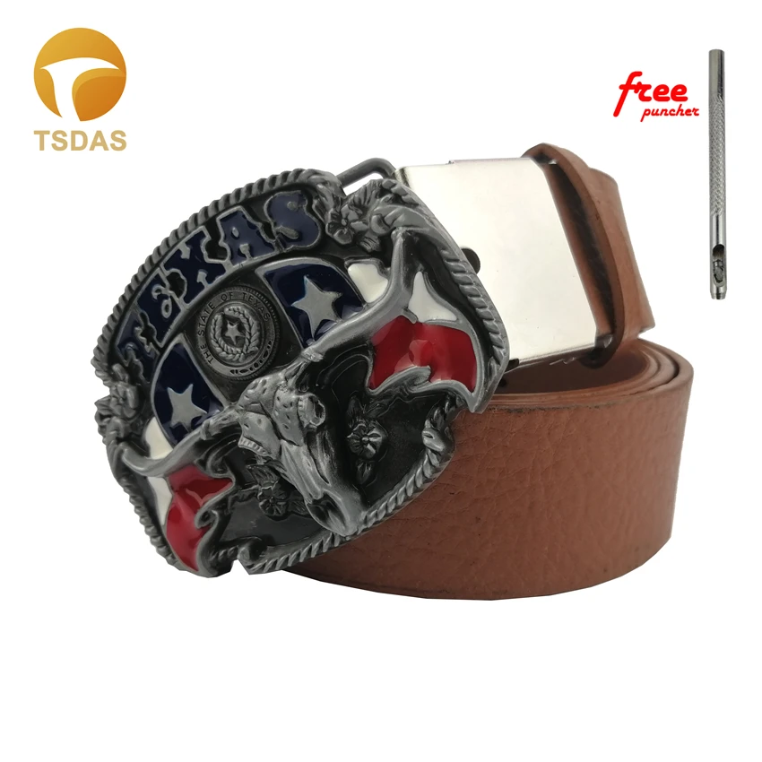 Для мужчин кожаный ремень с западной пряжка для ремня Texas в виде Головы Быка