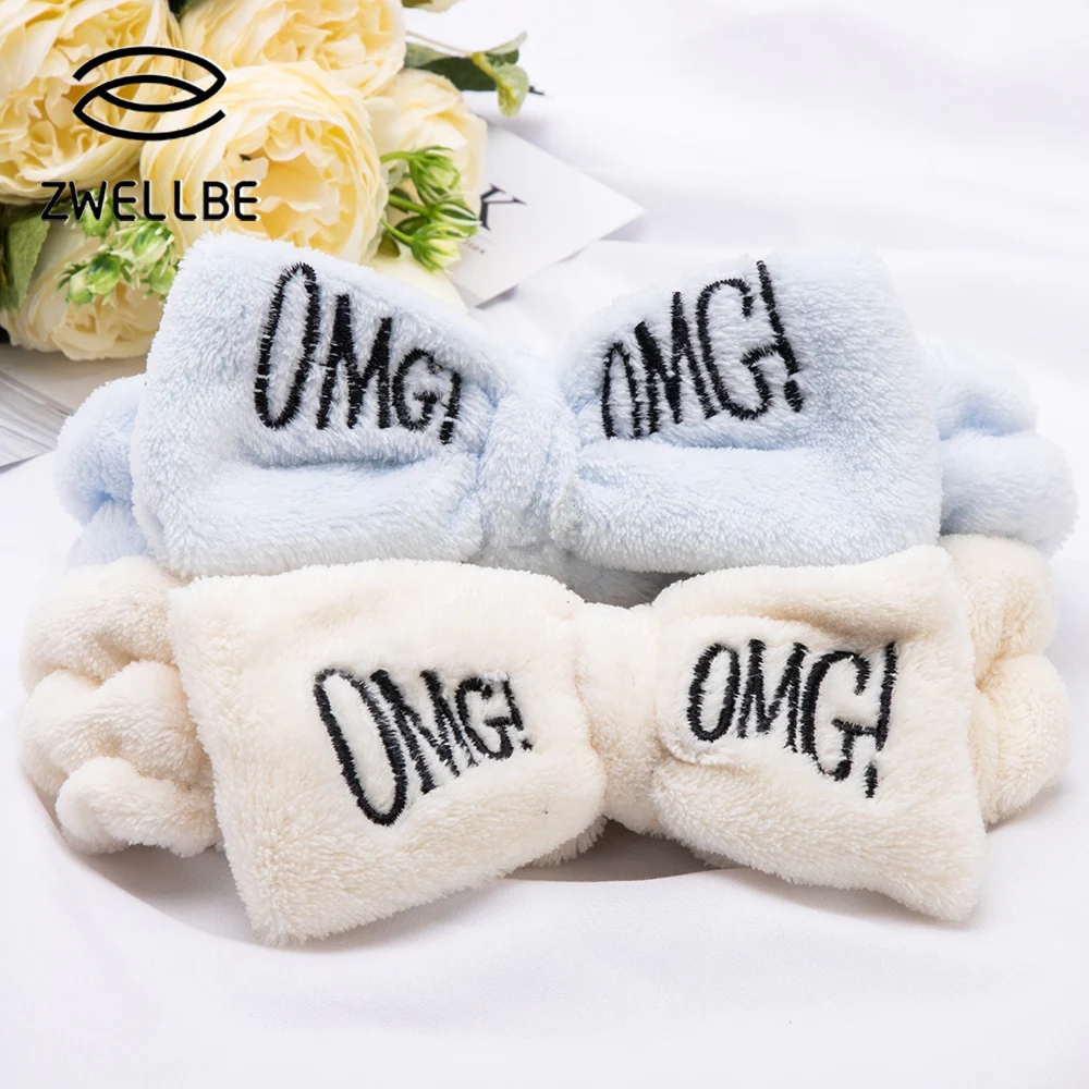 Новый OMG письмо коралловый флис мыть лицо ободок с бантиком для женщин девушек