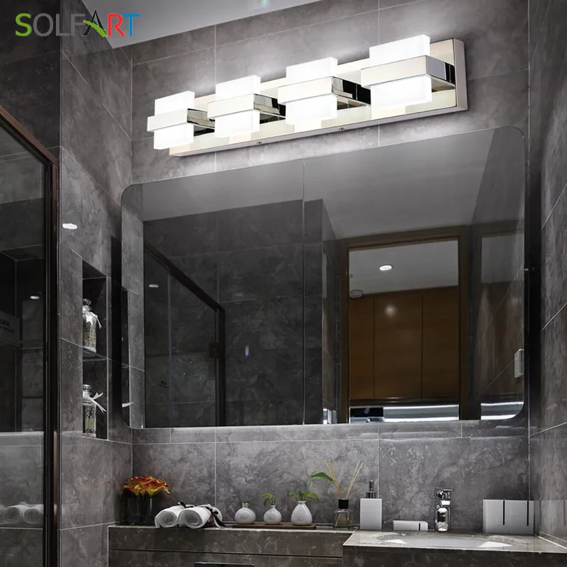 

Modern Bathroom Vanity Lights Over Mirror 3 Lights Acrylic Stainless Steel Bath Wall Lighting