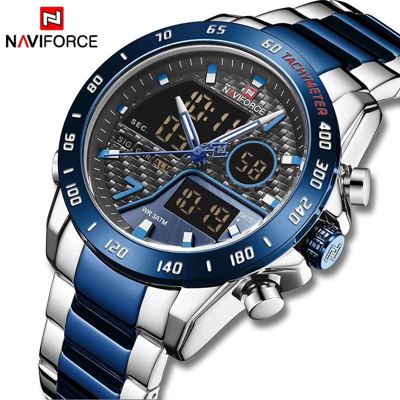 NAVIFORCE часы мужские роскошные Брендовые Часы с двойным дисплеем модные кварцевые