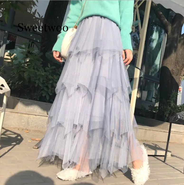 Женская Асимметричная фатиновая юбка модная эластичная сетчатая юбка-пачка с