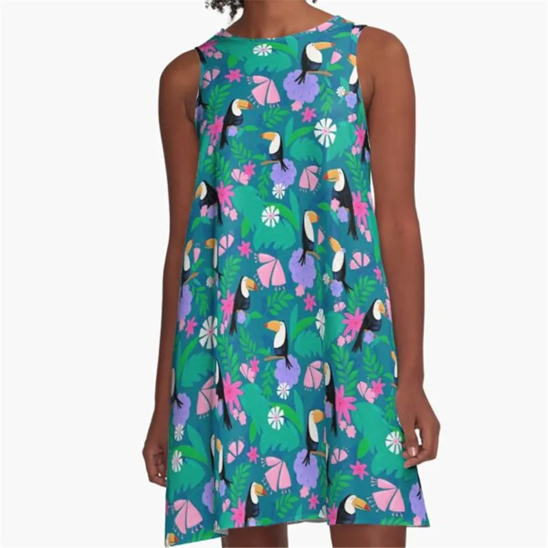 

Fashion Women summer dresses Tropical dream Printed A-Line Boho Dress for women harajuku Sexy ladies mini short beach dress