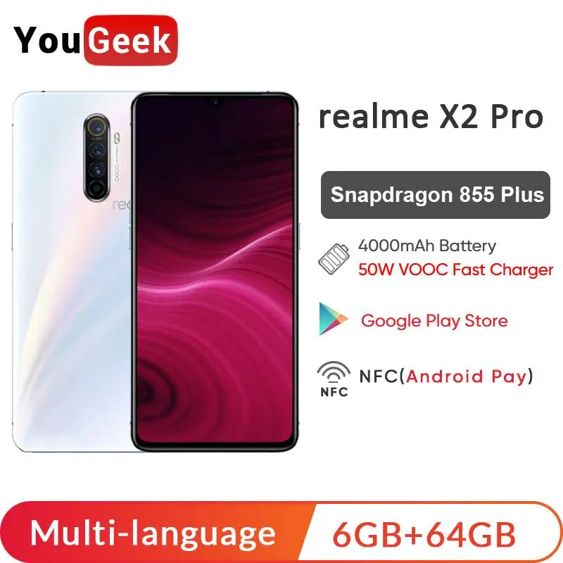Глобальная версия realme X2 Pro 8GB 128GB 6 5 ''мобильный телефон Snapdragon 855 Plus 64MP Quad camera nfc 50W