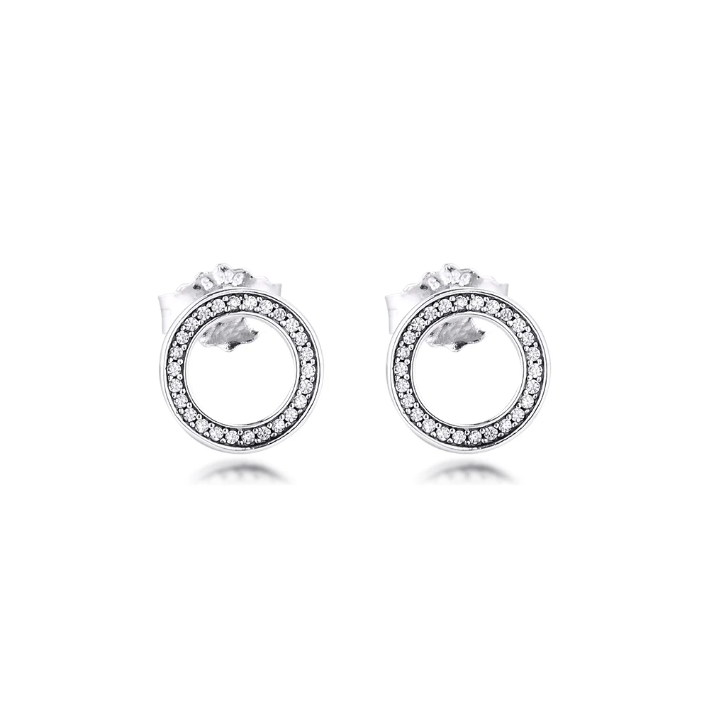 

100% Authentic 925 Sterling Silver Forever Signature Stud Earrings for Women Clear CZ Earings Fine Jewelry Brincos Berloques