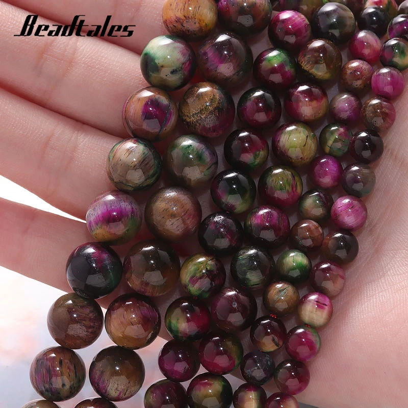 

Natural Stone Tourmaline Beads Round Tiger Eye Purple Loose Beads For Jewelry DIY Making Bracelet Accessories 6/8/10mm Beadtales