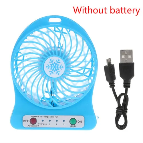 Blue No Battery Портативный перезаряжаемый светодиодный светильник, летний вентилятор, мини usb зарядка, воздушный охладитель, 3 режима регулировки скорости - Цвет: Blue No Battery