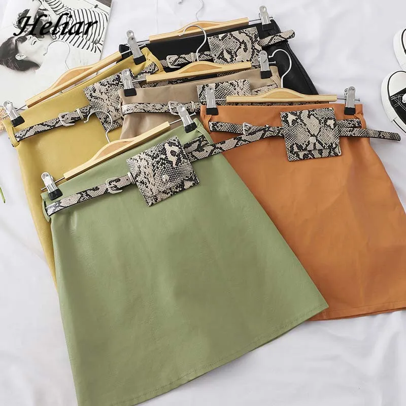 Женская мини юбка Heliar модная шикарная со змеиным поясом с высокой талией на осень