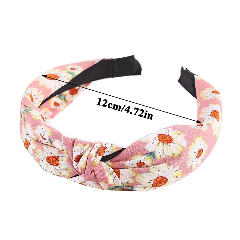

Women Daisy Flower Printed Headband Cross Knotted Wide Brim Headwear Colorful Fashion Head Hoop Hair HoopHair Accessories