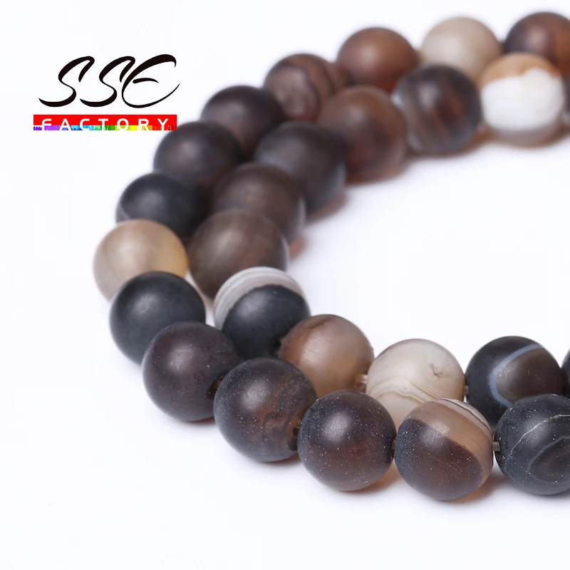 

Wholesale Dull Polish Brown Stripes Agates Round Loose Beads Matte Natural Stone Beads For Jewelry Making Diy Bracelet 4 -12 MM