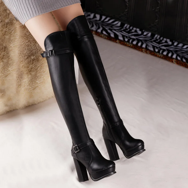 

Пикантные сапоги до колена, женская новая теплая зимняя обувь на толстом каблуке, женские сапоги на высоком каблуке, женская обувь для ночно...