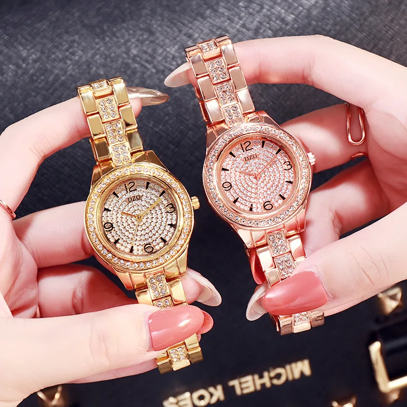

Full diamond three-color steel band watch fashion water diamond British watch female watch student watches luxury watches
