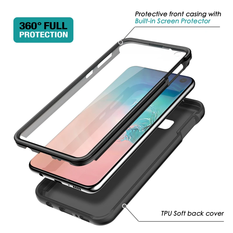 Для Samsung S10e 2 в 1 противоударный чехол-бампер со встроенным защитным экраном