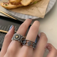 ins fashion 925 sterling silver daisy rings for women vintage handmade creative hollow geometric punk party jewelry gift