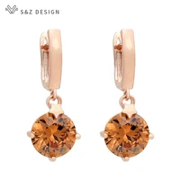 sz design korean fashion round cubic zirconia dangle earrings 585 rose gold champagne crystal drop earrings for women jewelry