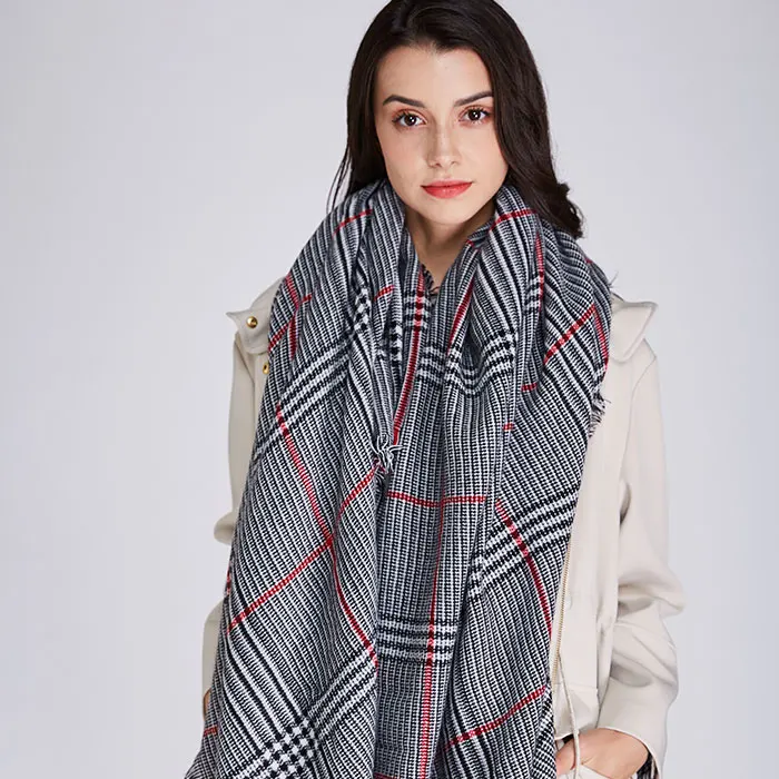 2019 New Design Big Plaid Fashion Printed Women Scarf Warm Cotton Long Thick Ladies Shawls Hijab Winter Wrap Female Scarves | Аксессуары