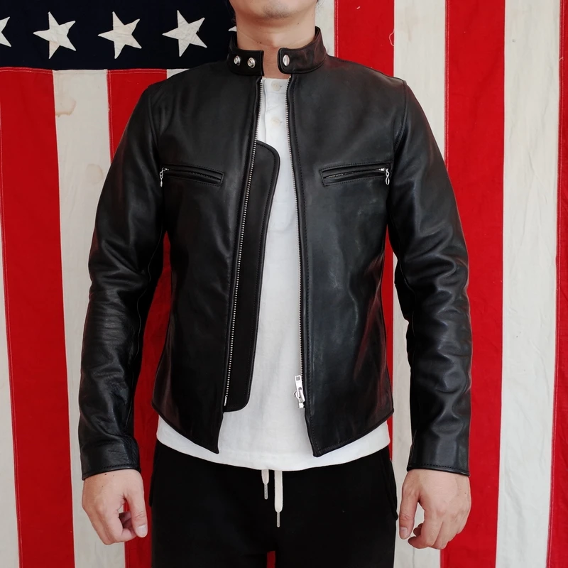 

shipping.sales.Brand Classic Free motor biker style genuine leather jacket.mens US 641 horsehide coat.quality slim