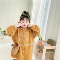 embroidery children spring summer white yellow baby girls dresses trendy kids long sleeve ruffle special occasion high quality
