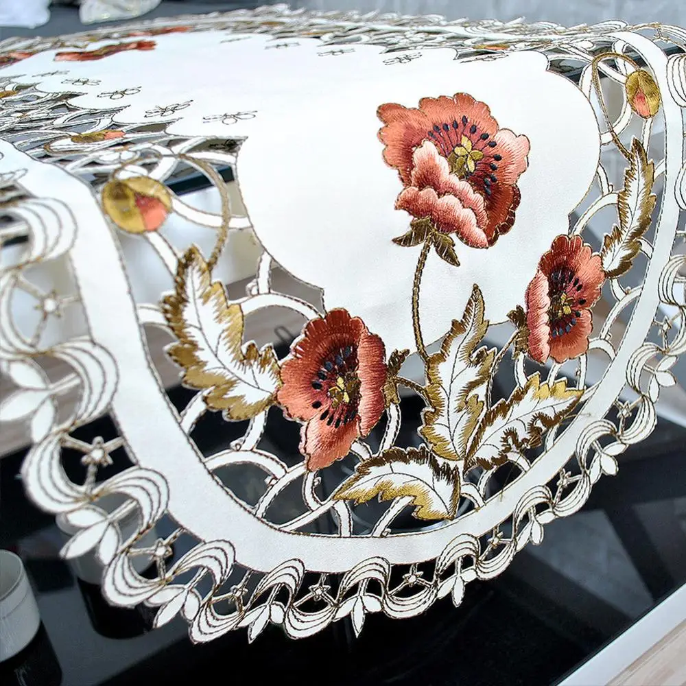 

40*85cm Vintage Embroidered Fabric Oval Tablecloth For Wedding Party Event Banquet Home Decoration Supply Table Cover 40FP15