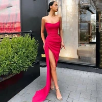 latest prom dresses strapless sleeveless side slit mermaid party gowns with zipper back pleat evening dress