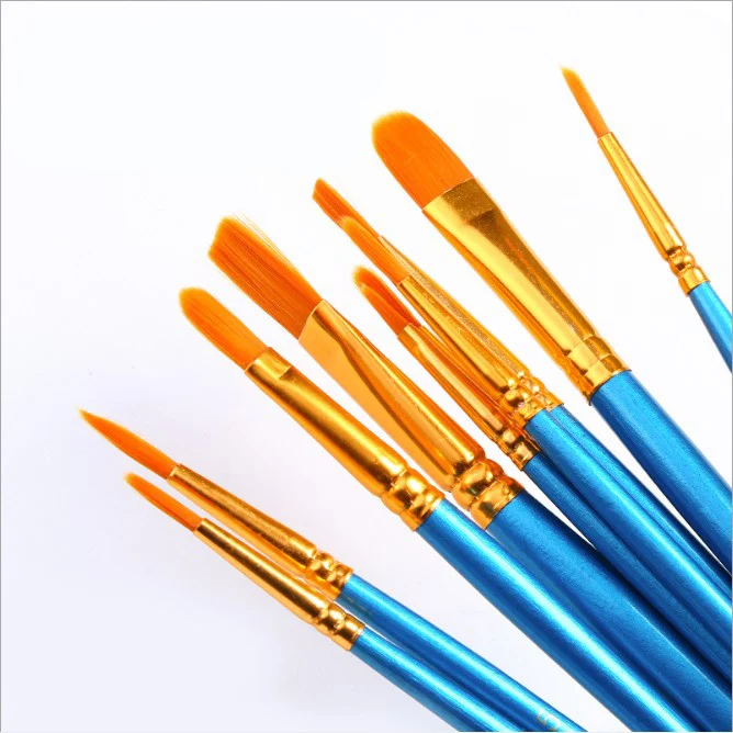 10-Piece Pearlized Blue Nylon Wool Combination Brush Multi-Functional Acrylic Watercolor Gouache Hook Line Pen Art Supplies | Канцтовары