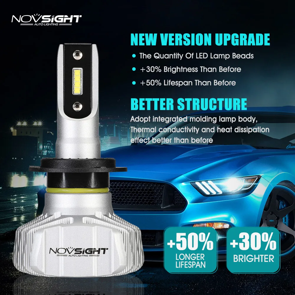 NOVSIGHT H7 светодиодные лампы H4 диодные для авто H1 H8 H11 комплект фар 9005 HB3 9006 HB4 Авто 12V