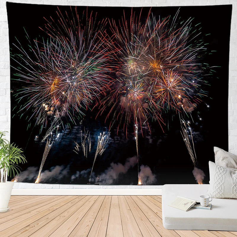Фейерверк настенный подвесной гобелен светящийся Настенный Ковер праздничный