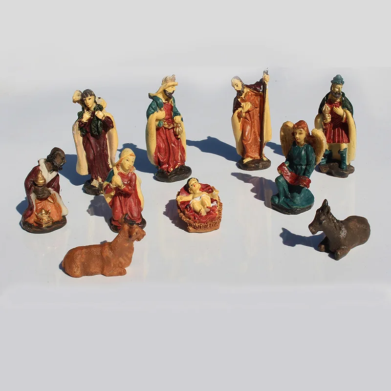 

10 PCS Nativity Statue Mini Resin Religious Ornament Christ Micro Landscape Figurine Set Gift for Friend DIY 2021