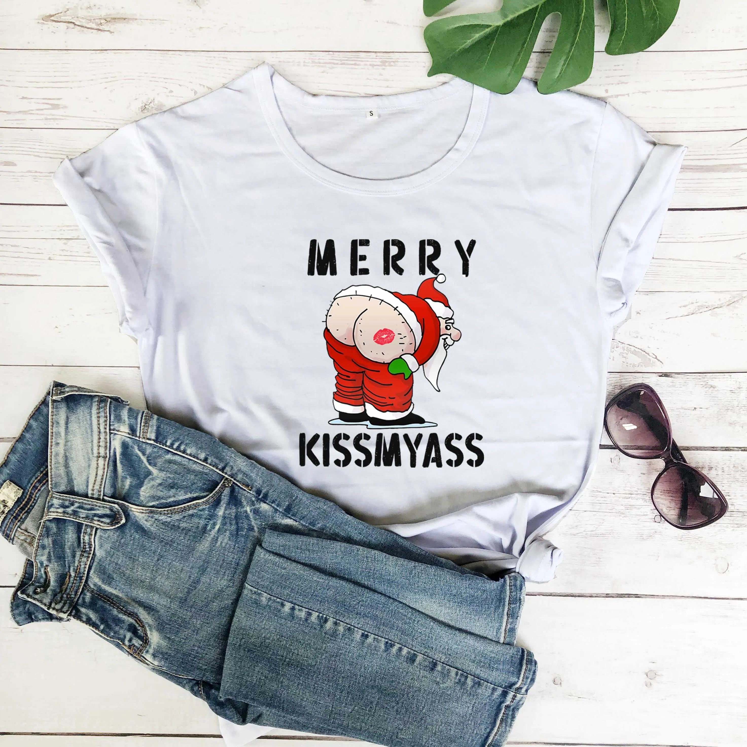 

Merry Christmas Funny santa women fashion cute funny t shirt cute kawaii street style vintage tees party hipster youngs art tops