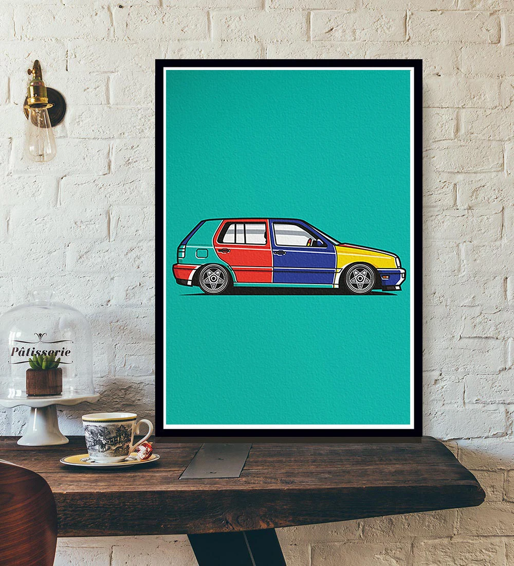 Постер с изображением мирового автомобиля искусство гольф эволюция Фольксваген