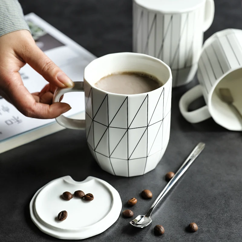 Большая офисная Геометрическая керамическая кофейная кружка белая детская