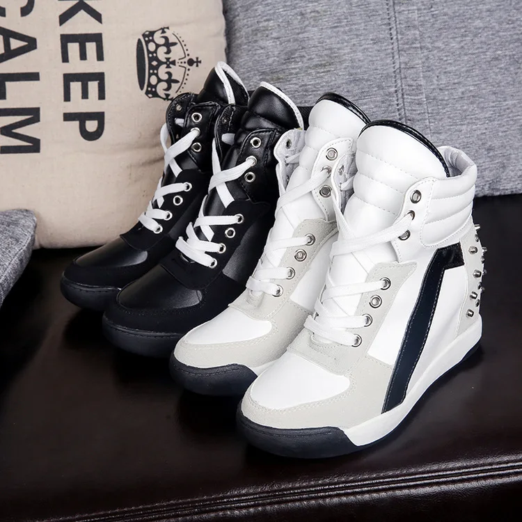 New designer high-top rivet front lace-up women's shoes autumn and winter breathable non-slip waterproof inner heightening | Обувь