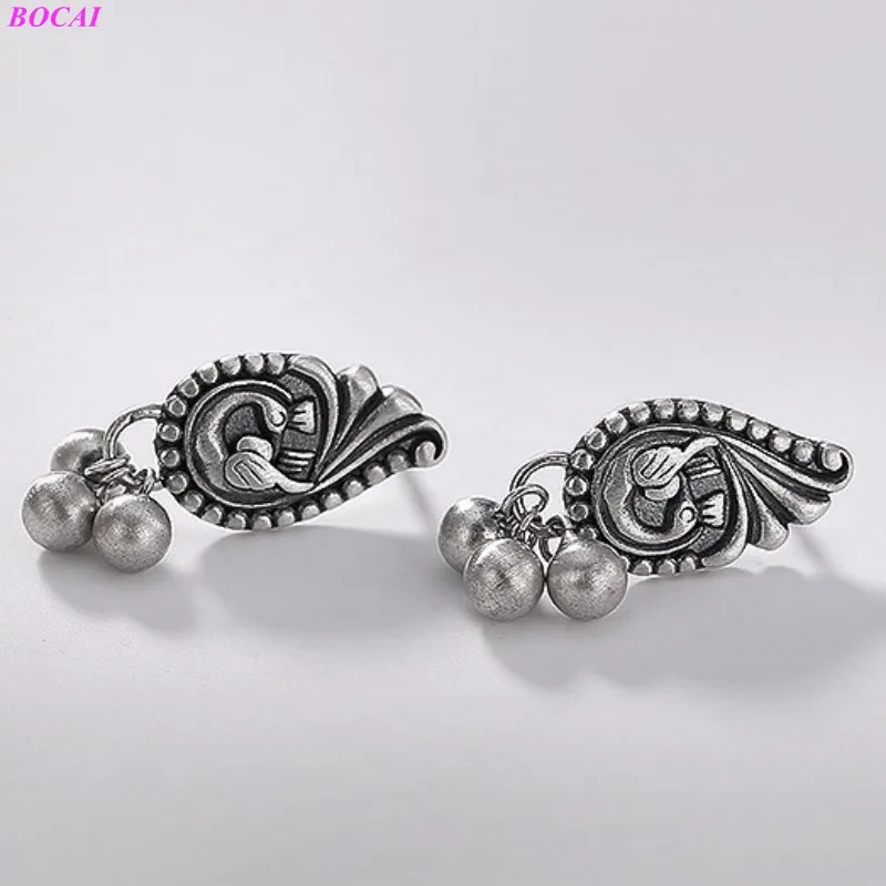 BOCAI S925 серьги из чистого серебра Ретро колокольчики павлина оригинальные