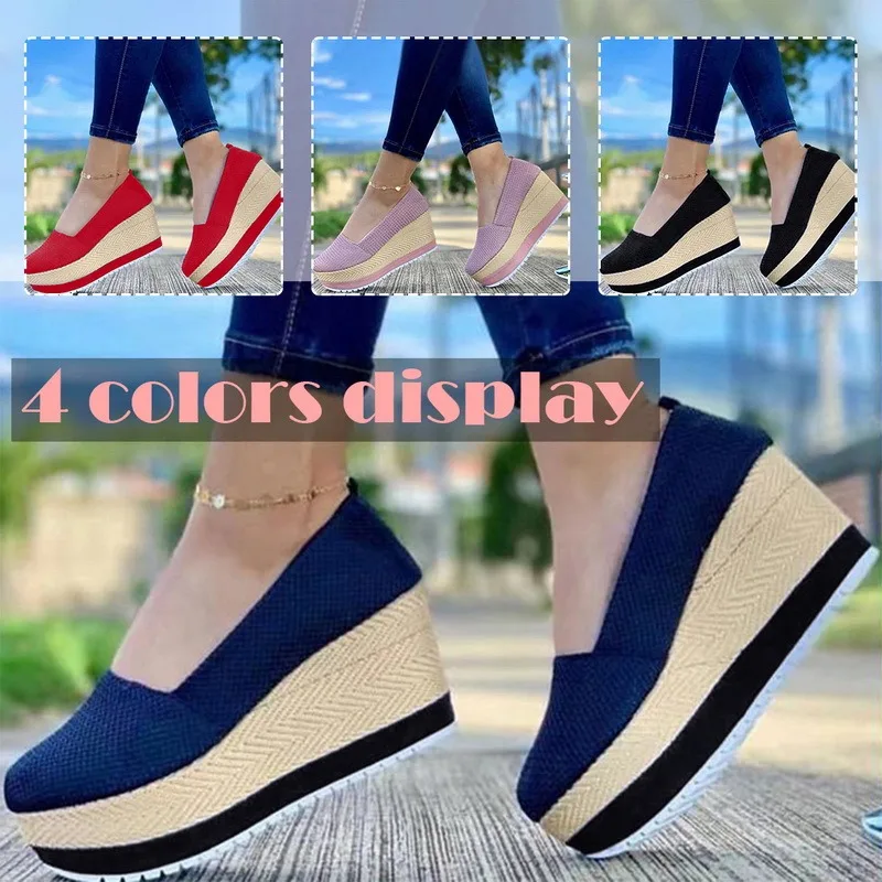 

Women Platform Shoes Loafers Canvas Shallow Hemp Thick Bottom Comfortable Slip-on Platform Sneakers Mujer Casual Women's Shoes