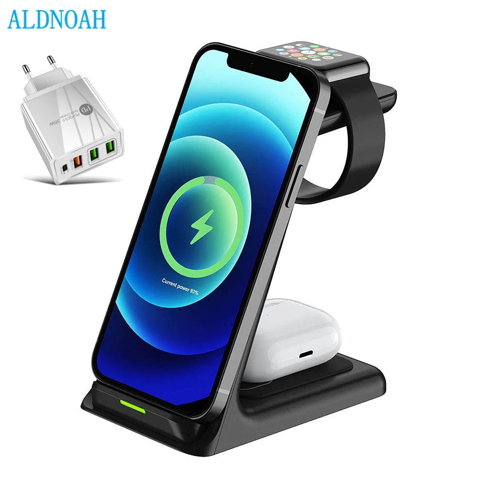 

15W 3 in 1 Qi Wireless Charger Stand for iPhone 12 11 XS XR X 8 AirPods Pro Fast Charging Dock Station For Apple Watch 6 5 4 3 2