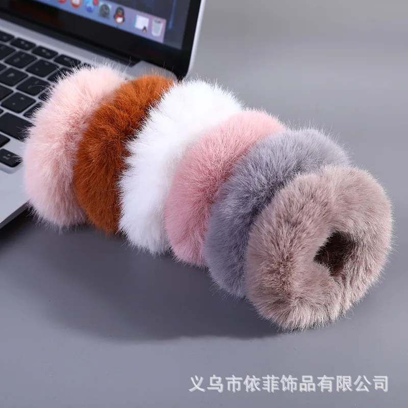 

Cute and Sweet Imitation Rabbit Fur Elastic Hair Band Rabbit Ears Plush Soft Girls Hair Accessories Fluffy Hair Ring Candy Color