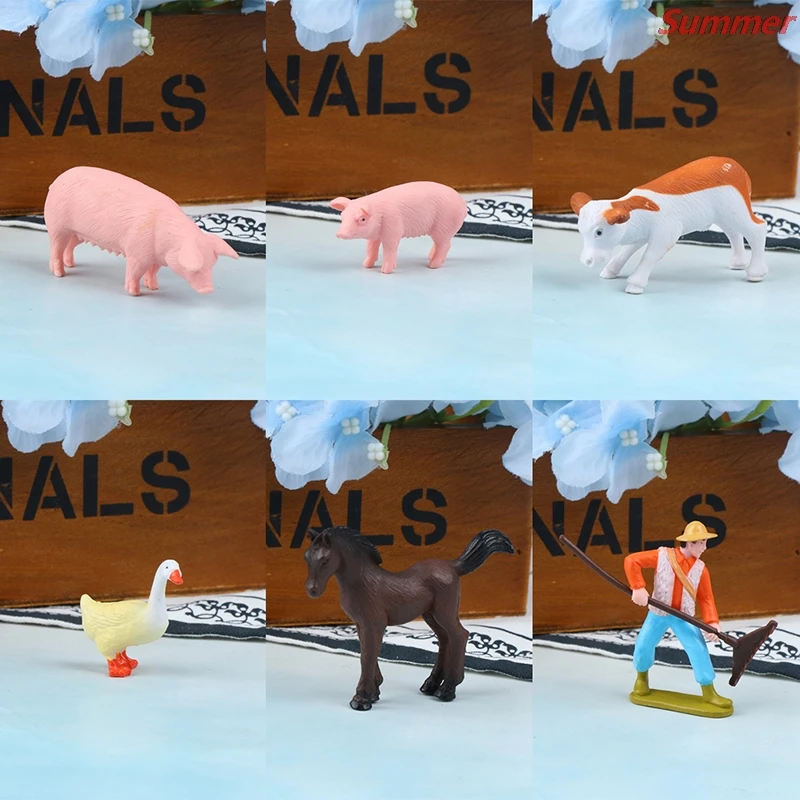 

DIY Animal Cute Farmland Worker Pig Horse Cow Duck Model figurine Goat home decor miniature fairy garden decoration accessories