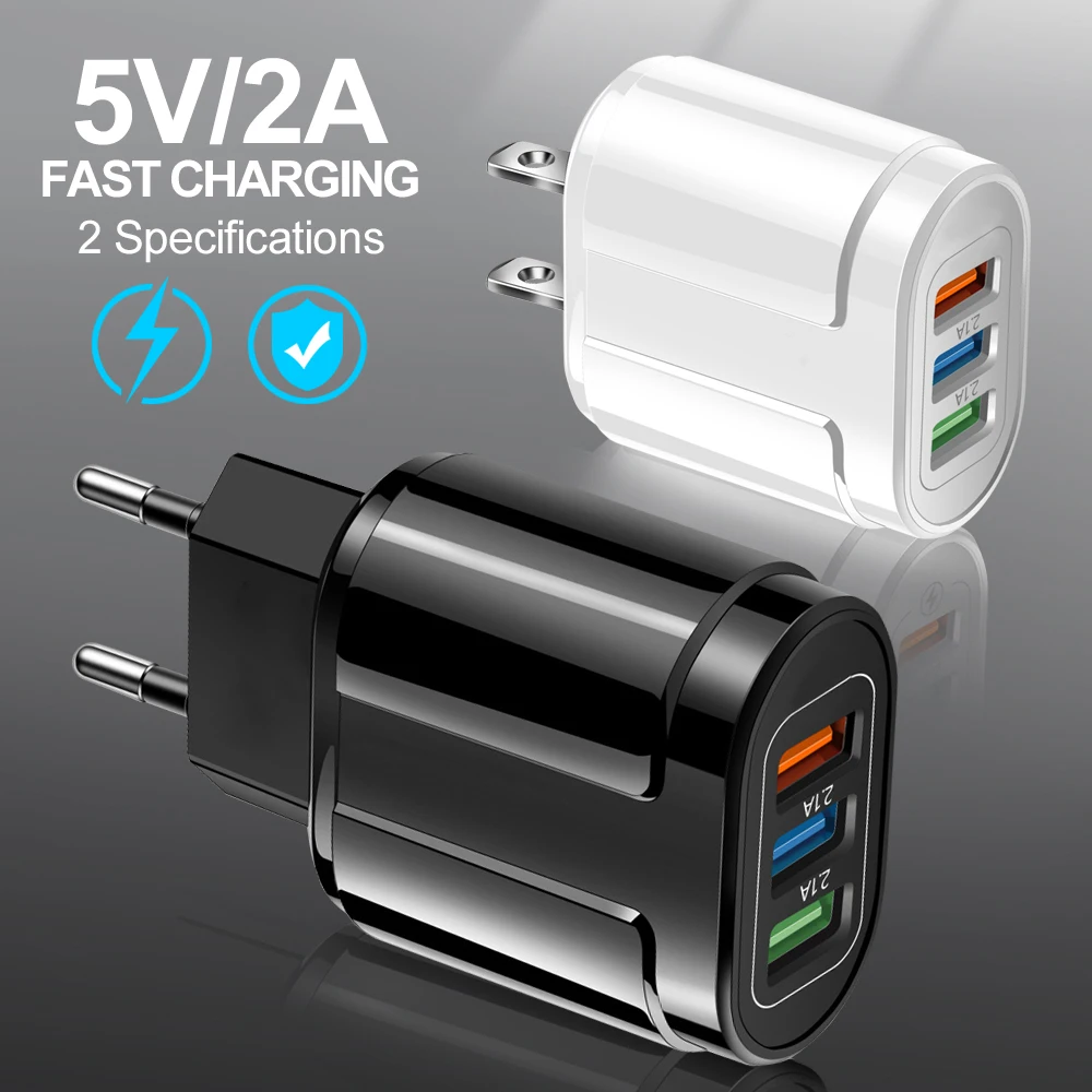 

EU/US Plug USB Charger Portable Multi Travel Charger Charging Adapter 2A 3-Port USB Wall Charger For iPhone iPad Samsung D30