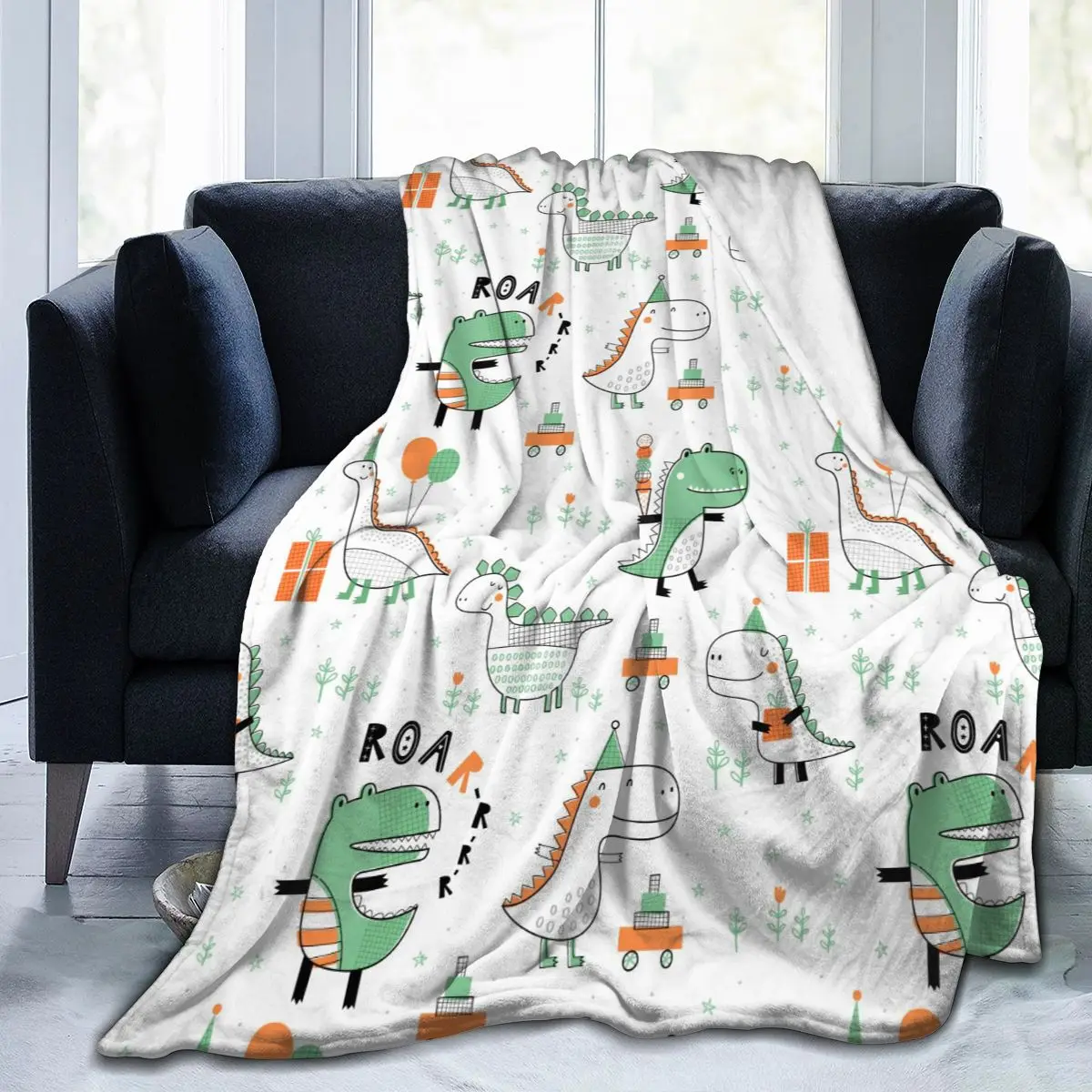 

Flannel Blanket Cute Cartoon Dinosaurs Ultra-Soft Micro Fleece Blanket for Bathrobe Sofa Bed Travel Home Winter Spring Fall